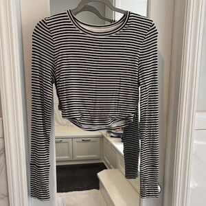 Striped Black and White Long-Sleeve Cropped Tee- Offline Aerie